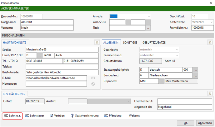 Personalstamm – Arbeitszeiten anpassen