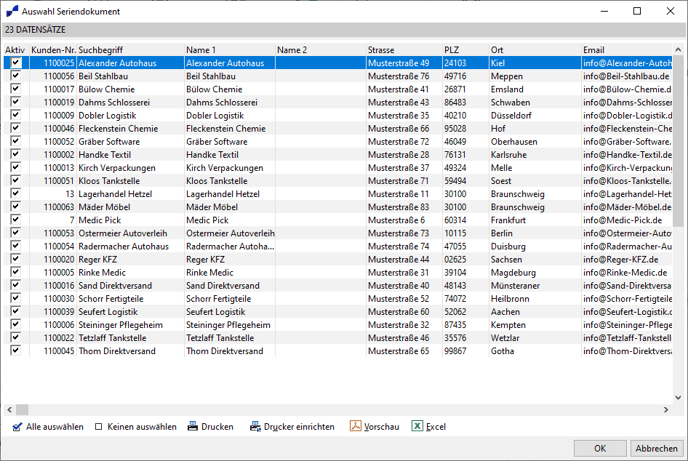 Seriendokument – Excel-Übergabe