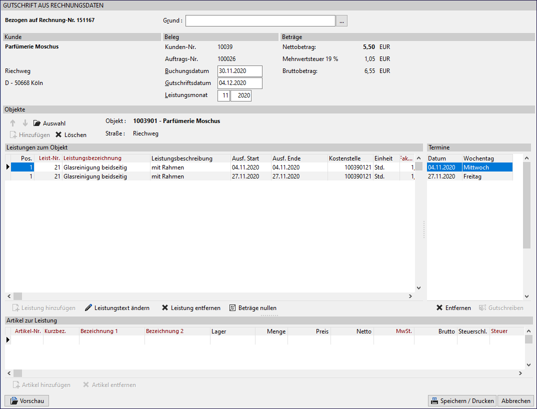 Wie erstelle ich eine Gutschrift?