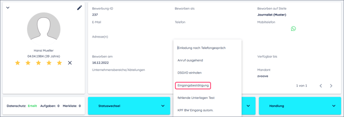 Aktionen-Button im Kandidatendatensatz von zvoove Recruit