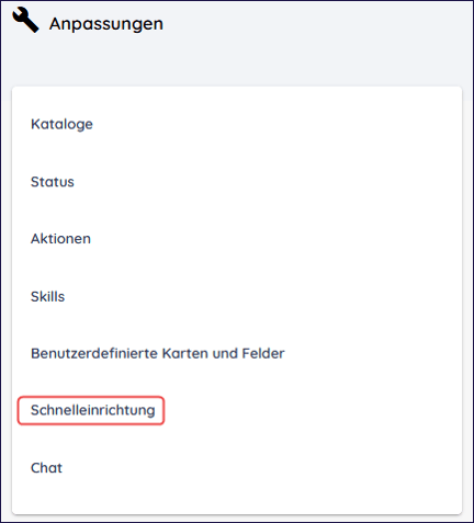 Navigation zur Schnelleinrichtung in zvoove Recruit