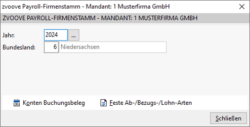 Screenshot des Menüpfads zum Lohnfirmenstamm in zvoove Payroll