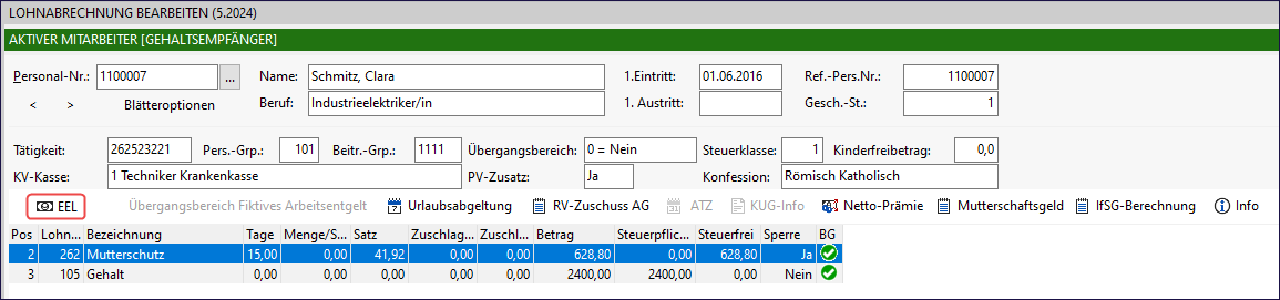 Screenshot: Button EEL in der Abrechnung