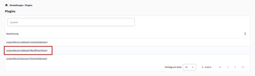 Screenshot des Downloadbereichs für das WordPress-Plugin in den Einstellungen von zvoove Recruit