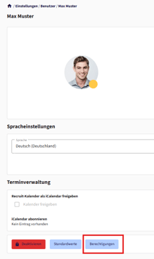 Button Berechtigungen in der Benutzeransicht