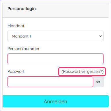 Login-Seite mit Passwort-vergessen-Button