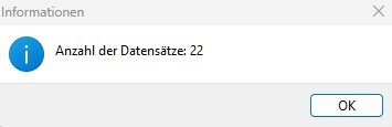 Dialogfenster mit der Anzeige der Datensatzanzahl