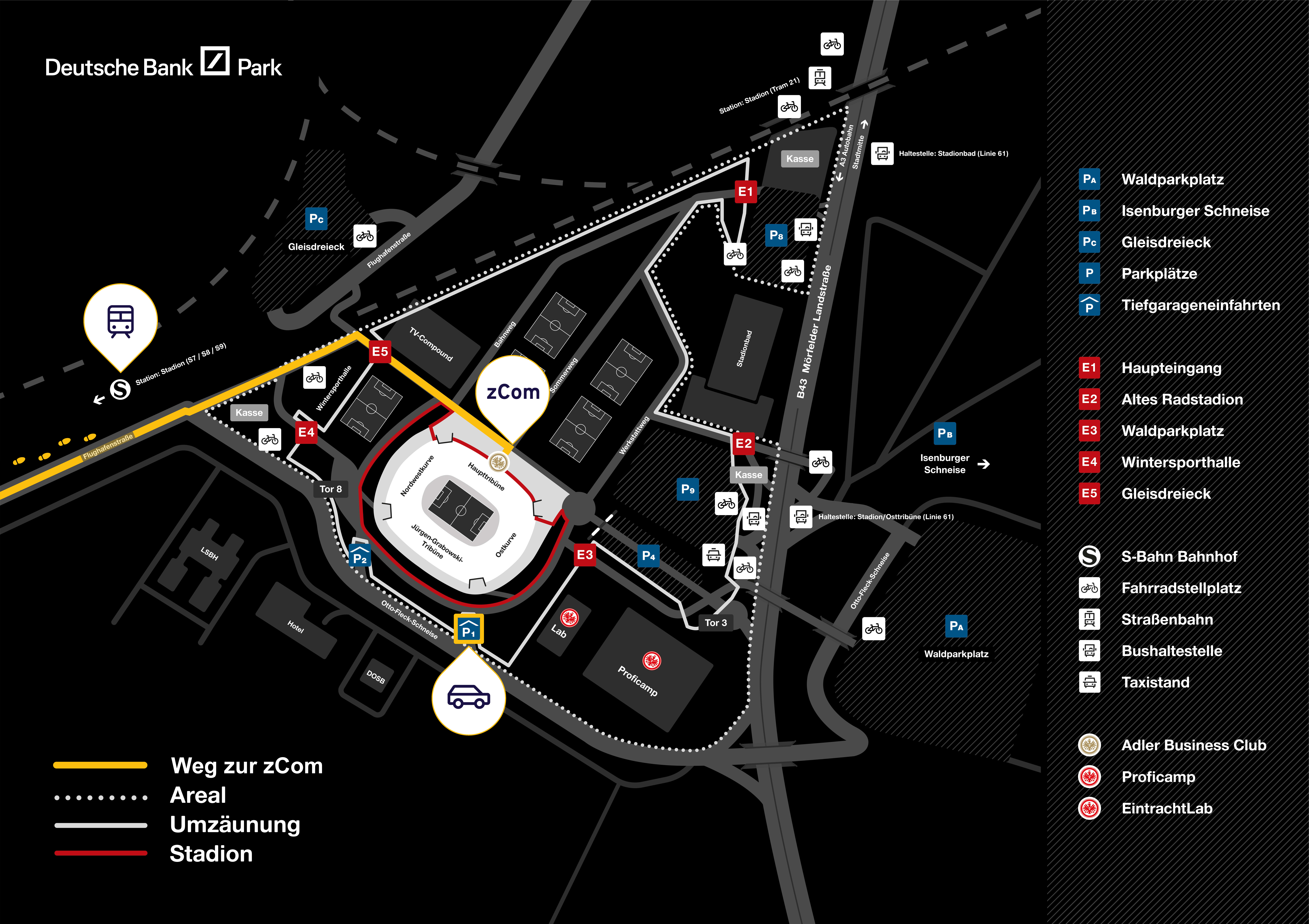 Anreise- und Orientierungskarte für die zCom 2026 im Deutsche Bank Park